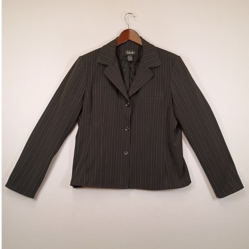 Dark Academia Rafaella Womens 14 Grey Pinstripe 3-Button Tailored Blazer Jacket
